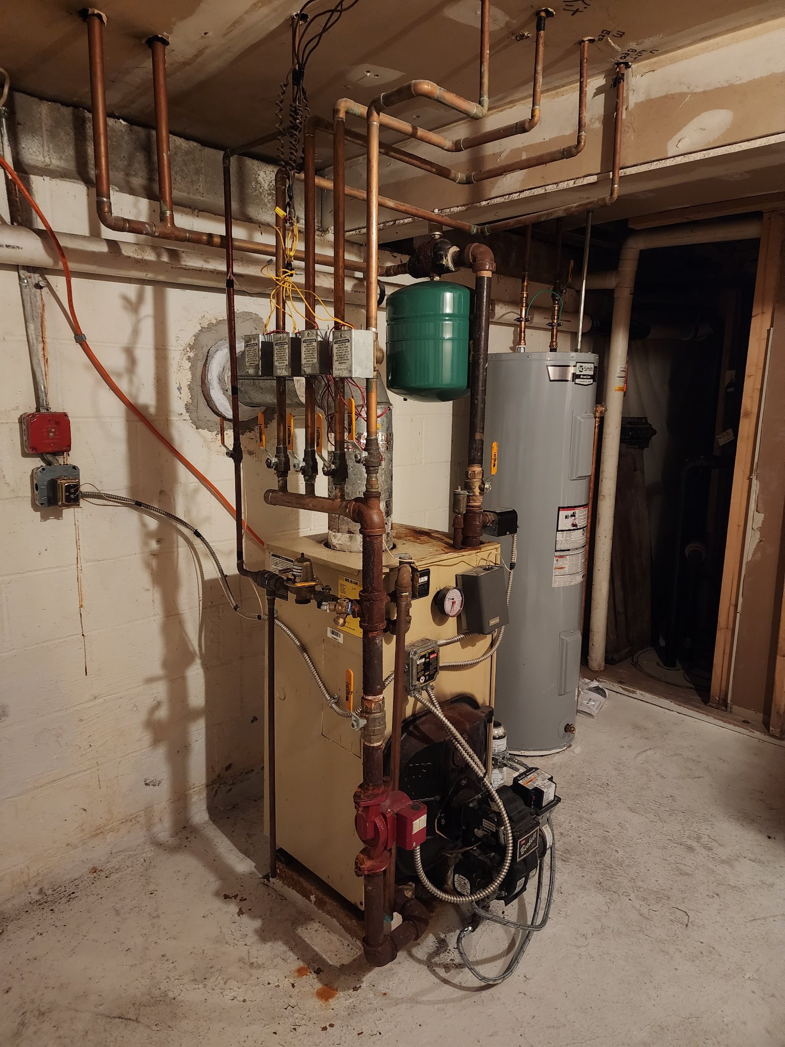 Oil boiler installation with copper piping